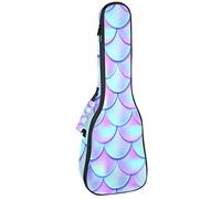 Concert Ukulele Backpack, Heavy Duty Ukulele Case Bag with Storage, Soprano Concert Tenor Ukulele 10MM Padded Bag Fish Scales Dreamy Blue Color Mermaid