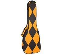 Concert Ukulele Backpack, Heavy Duty Ukulele Case Bag with Storage, Soprano Concert Tenor Ukulele 10MM Padded Bag Halloween Pumpkin Plaid Yellow Black