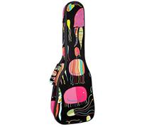 Concert Ukulele Backpack, Heavy Duty Ukulele Case Bag with Storage, Soprano Concert Tenor Ukulele 10MM Padded Bag Colorful Painted Jellyfish Pattern