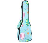 Concert Ukulele Backpack, Heavy Duty Ukulele Case Bag with Storage, Soprano Concert Tenor Ukulele 10MM Padded Bag Hot Air Balloons Pink Green