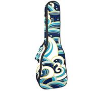 Concert Ukulele Backpack, Heavy Duty Ukulele Case Bag with Storage, Soprano Concert Tenor Ukulele 10MM Padded Bag Traditional Ocean Waves