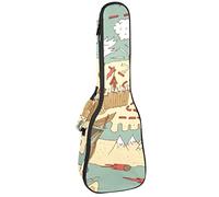 Concert Ukulele Backpack, Heavy Duty Ukulele Case Bag with Storage, Soprano Concert Tenor Ukulele 10MM Padded Bag Island Treasure Pirate Map