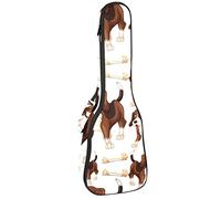 Concert Ukulele Backpack, Heavy Duty Ukulele Case Bag with Storage, Soprano Concert Tenor Ukulele 10MM Padded Bag Beagle Dog Seamless Pattern