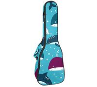 Concert Ukulele Backpack, Heavy Duty Ukulele Case Bag with Storage, Soprano Concert Tenor Ukulele 10MM Padded Bag Sea Plants Dolphin Shark Blue