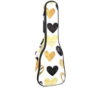 Concert Ukulele Backpack, Heavy Duty Ukulele Case Bag with Storage, Soprano Concert Tenor Ukulele 10MM Padded Bag Hand Painted Golden Black Hearts