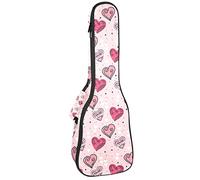 Concert Ukulele Backpack, Heavy Duty Ukulele Case Bag with Storage, Soprano Concert Tenor Ukulele 10MM Padded Bag Valentine Love Hearts Pink