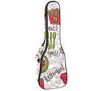 Concert Ukulele Backpack, Heavy Duty Ukulele Case Bag with Storage, Soprano Concert Tenor Ukulele 10MM Padded Bag Doodle Sketch Hamburger French Fries Pasta