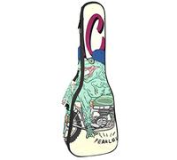 Concert Ukulele Backpack, Heavy Duty Ukulele Case Bag with Storage, Soprano Concert Tenor Ukulele 10MM Padded BagBlack SheepsRacer Dinosaur on A Motorcycle