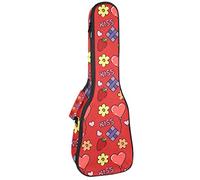Concert Ukulele Backpack, Heavy Duty Ukulele Case Bag with Storage, Soprano Concert Tenor Ukulele 10MM Padded Bag Valentine's Day Kiss Love Strawberry Balloon