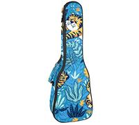 Concert Ukulele Backpack, Heavy Duty Ukulele Case Bag with Storage, Soprano Concert Tenor Ukulele 10MM Padded Bag Tiger Blue