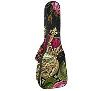 Concert Ukulele Backpack, Heavy Duty Ukulele Case Bag with Storage, Soprano Concert Tenor Ukulele 10MM Padded Bag Embroidered Punk Skull With Crown Rose Flower