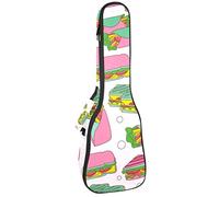 Concert Ukulele Backpack, Heavy Duty Ukulele Case Bag with Storage, Soprano Concert Tenor Ukulele 10MM Padded Bag Panini Sandwich Snack Pink