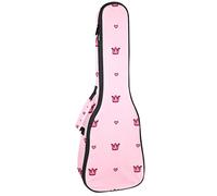 Concert Ukulele Backpack, Heavy Duty Ukulele Case Bag with Storage, Soprano Concert Tenor Ukulele 10MM Padded Bag Pink Crown Loving Heart