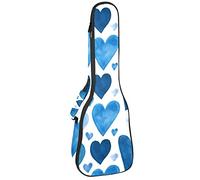 Concert Ukulele Backpack, Heavy Duty Ukulele Case Bag with Storage, Soprano Concert Tenor Ukulele 10MM Padded Bag Watercolor Blue Love Hearts Pattern