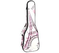 Concert Ukulele Backpack, Heavy Duty Ukulele Case Bag with Storage, Soprano Concert Tenor Ukulele 10MM Padded Bag Paris Eiffel Tower Pink Bike Hot Balloon