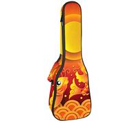 Concert Ukulele Backpack, Heavy Duty Ukulele Case Bag with Storage, Soprano Concert Tenor Ukulele 10MM Padded BagBlack SheepsTraditional Chinese Red Carp Lotus Clouds