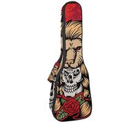 Concert Ukulele Backpack, Heavy Duty Ukulele Case Bag with Storage, Soprano Concert Tenor Ukulele 10MM Padded Bag Skull Lion Head