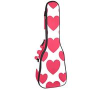 Concert Ukulele Backpack, Heavy Duty Ukulele Case Bag with Storage, Soprano Concert Tenor Ukulele 10MM Padded Bag Pink Love Hearts Valentin Pattern