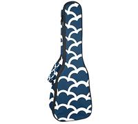 Concert Ukulele Backpack, Heavy Duty Ukulele Case Bag with Storage, Soprano Concert Tenor Ukulele 10MM Padded Bag Royal Blue and White Japanese Wave Motif