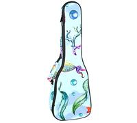 Concert Ukulele Backpack, Heavy Duty Ukulele Case Bag with Storage, Soprano Concert Tenor Ukulele 10MM Padded Bag Painted Coral Jellyfish Starfish Seaweed