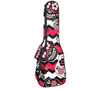 Concert Ukulele Backpack, Heavy Duty Ukulele Case Bag with Storage, Soprano Concert Tenor Ukulele 10MM Padded Bag Gothic Punk Skull Head Rose Flower Wave