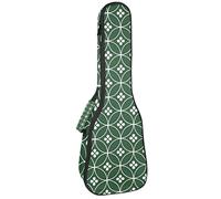 Concert Ukulele Backpack, Heavy Duty Ukulele Case Bag with Storage, Soprano Concert Tenor Ukulele 10MM Padded Bag Traditional Green Geometric Button