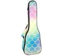 Concert Ukulele Backpack, Heavy Duty Ukulele Case Bag with Storage, Soprano Concert Tenor Ukulele 10MM Padded Bag Mermaid Scale Gradient Blue Pink Green