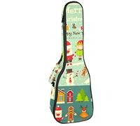 Concert Ukulele Backpack, Heavy Duty Ukulele Case Bag with Storage, Soprano Concert Tenor Ukulele 10MM Padded Bag Merry Christmas Santa Snowman