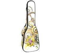 Concert Ukulele Backpack, Heavy Duty Ukulele Case Bag with Storage, Soprano Concert Tenor Ukulele 10MM Padded Bag Retro Butterly Clockworks Punk Floral