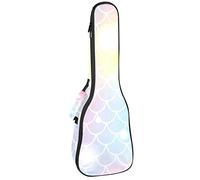 Concert Ukulele Backpack, Heavy Duty Ukulele Case Bag with Storage, Soprano Concert Tenor Ukulele 10MM Padded Bag Ocean Mermaid Scale Pink