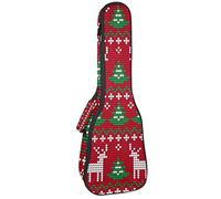 Concert Ukulele Backpack, Heavy Duty Ukulele Case Bag with Storage, Soprano Concert Tenor Ukulele 10MM Padded BagBlack SheepsRed Christmas Knitting Pattern
