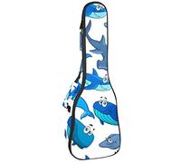 Concert Ukulele Backpack, Heavy Duty Ukulele Case Bag with Storage, Soprano Concert Tenor Ukulele 10MM Padded Bag Cartoon Shark Dolphin Blue Black