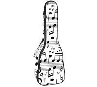 Concert Ukulele Backpack, Heavy Duty Ukulele Case Bag with Storage, Soprano Concert Tenor Ukulele 10MM Padded BagBlack And White Music Notes on Scales