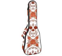 Concert Ukulele Backpack, Heavy Duty Ukulele Case Bag with Storage, Soprano Concert Tenor Ukulele 10MM Padded Bag Boho Punk Gothic Skull Rose Flower