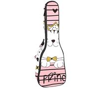 Concert Ukulele Backpack, Heavy Duty Ukulele Case Bag with Storage, Soprano Concert Tenor Ukulele 10MM Padded Bag My Princess Little Cat Pink Stripe