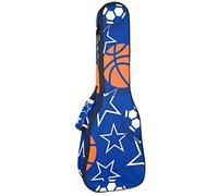 Concert Ukulele Backpack, Heavy Duty Ukulele Case Bag with Storage, Soprano Concert Tenor Ukulele 10MM Padded Bag Basketball Soccer Football Star Blue Sport