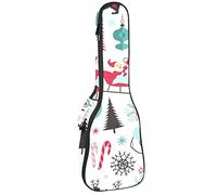 Concert Ukulele Backpack, Heavy Duty Ukulele Case Bag with Storage, Soprano Concert Tenor Ukulele 10MM Padded Bag Santa Snowman Christmas Tree Bell