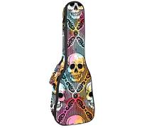 Concert Ukulele Backpack, Heavy Duty Ukulele Case Bag with Storage, Soprano Concert Tenor Ukulele 10MM Padded Bag Boho Punk Gothic Skull Head