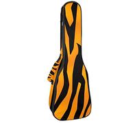Concert Ukulele Backpack, Heavy Duty Ukulele Case Bag with Storage, Soprano Concert Tenor Ukulele 10MM Padded Bag Tiger Skin Pattern Stripes Black Orange