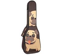 Concert Ukulele Backpack, Heavy Duty Ukulele Case Bag with Storage, Soprano Concert Tenor Ukulele 10MM Padded BagHappy Lovely Brown Pugs Dogs Puppy