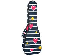 Concert Ukulele Backpack, Heavy Duty Ukulele Case Bag with Storage, Soprano Concert Tenor Ukulele 10MM Padded Bag Love Pattern with Hearts and Stripes