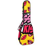 Concert Ukulele Backpack, Heavy Duty Ukulele Case Bag with Storage, Soprano Concert Tenor Ukulele 10MM Padded BagKiss Red Mouth Lips Yellow Background