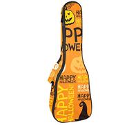 Concert Ukulele Backpack, Heavy Duty Ukulele Case Bag with Storage, Soprano Concert Tenor Ukulele 10MM Padded Bag Happy Halloween Pumpkin Lamp Bat