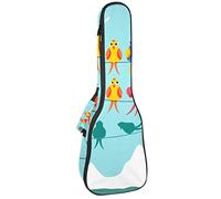 Concert Ukulele Backpack, Heavy Duty Ukulele Case Bag with Storage, Soprano Concert Tenor Ukulele 10MM Padded Bag Birds on A Wire Blue Background