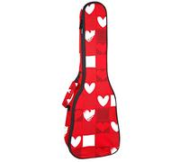 Concert Ukulele Backpack, Heavy Duty Ukulele Case Bag with Storage, Soprano Concert Tenor Ukulele 10MM Padded Bag Love Loving Heart Red Plaid