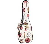 Concert Ukulele Backpack, Heavy Duty Ukulele Case Bag with Storage, Soprano Concert Tenor Ukulele 10MM Padded BagLucky Cat Temple Umbrella Elements