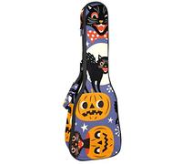 Concert Ukulele Backpack, Heavy Duty Ukulele Case Bag with Storage, Soprano Concert Tenor Ukulele 10MM Padded Bag Halloween Pumpkin Cat Star