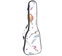 Concert Ukulele Backpack, Heavy Duty Ukulele Case Bag with Storage, Soprano Concert Tenor Ukulele 10MM Padded Bag Painted Birds on the Tree Branches