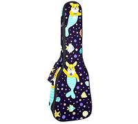 Concert Ukulele Backpack, Heavy Duty Ukulele Case Bag with Storage, Soprano Concert Tenor Ukulele 10MM Padded Bag Mermaid Corgis Navy Blue