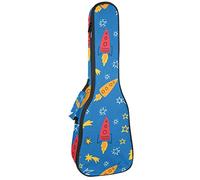 Concert Ukulele Backpack, Heavy Duty Ukulele Case Bag with Storage, Soprano Concert Tenor Ukulele 10MM Padded BagHand Drawn Doodle Rocket Star Blue